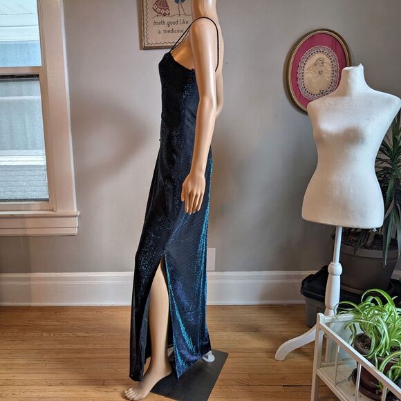 Vintage 1990s Jump Prom Dress Purple Metallic Whimsygoth Formal Slit Size 13 - Picture 4 of 15